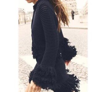 ZARA FRINGE CHECK KNIT JACKET